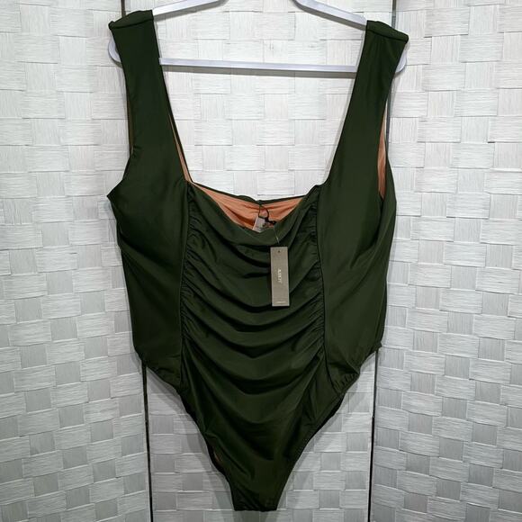 J. Crew Women’s Ruched Square Neck One Piece Swimsuit Safari Green Plus Size 24 - Picture 6 of 15